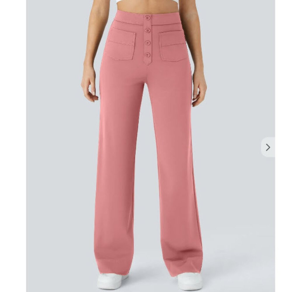 HALARA Rose Pink High-Waist Straight Leg Pants